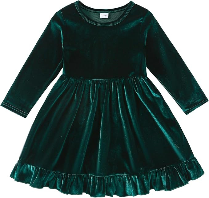 Little Girl Dress Velvet Long Sleeve Dress Girl Fall Winter Party Dresses 3-8T | Amazon (US)