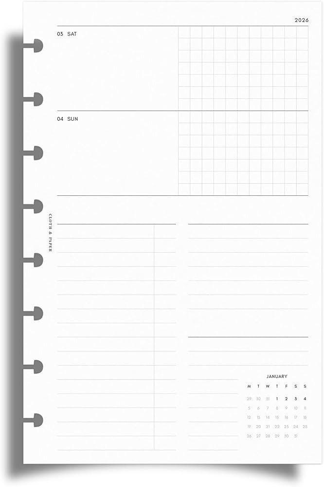 Cloth & Paper 2026 Dated Weekly Planner Inserts - Monday Start | Half Letter Size 5.5 x 8.5 Inche... | Amazon (US)