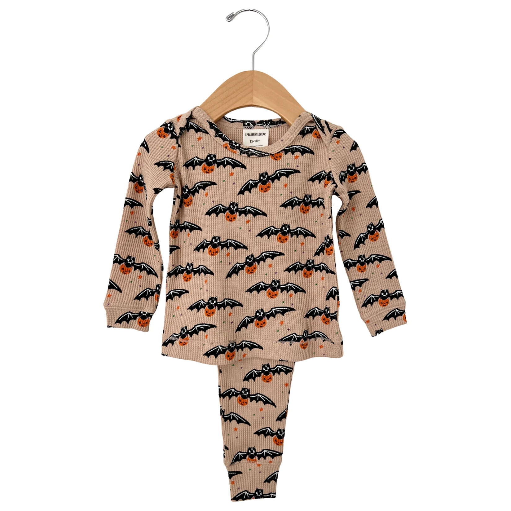 Organic Waffle 2-Piece Set, Tan Trick or Treating Bat | SpearmintLOVE