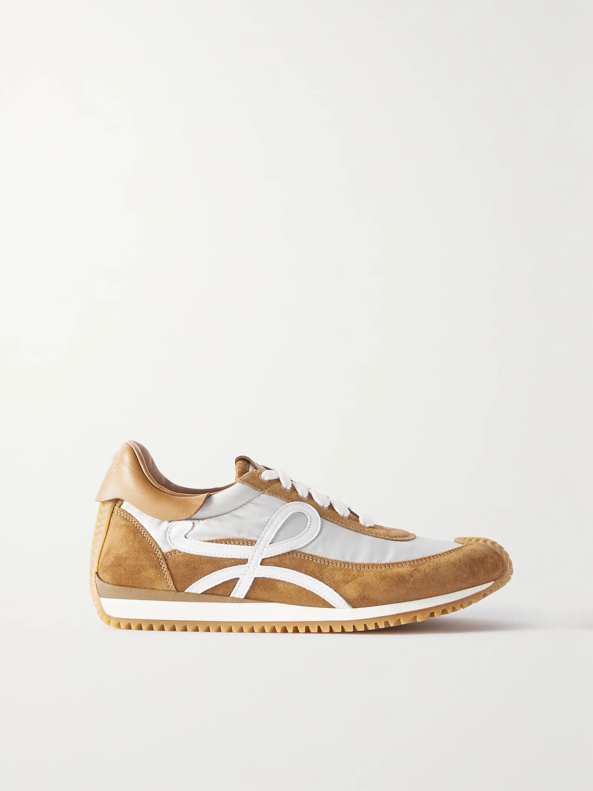 Tan Flow logo-appliquéd leather-trimmed shell and suede sneakers | LOEWE | NET-A-PORTER | NET-A-PORTER (US)