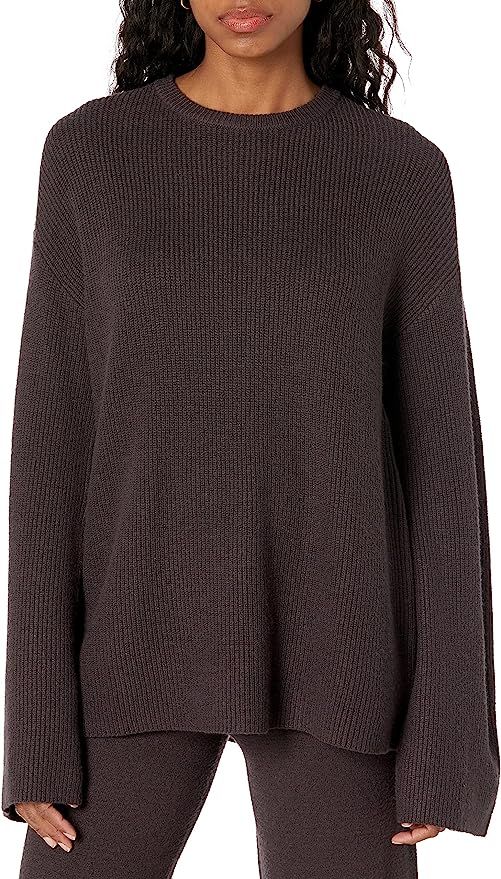 Amazon.com: The Drop Women's Alice Crewneck Back Slit Ribbed Pullover Sweater, Chocolate, M : Clo... | Amazon (US)