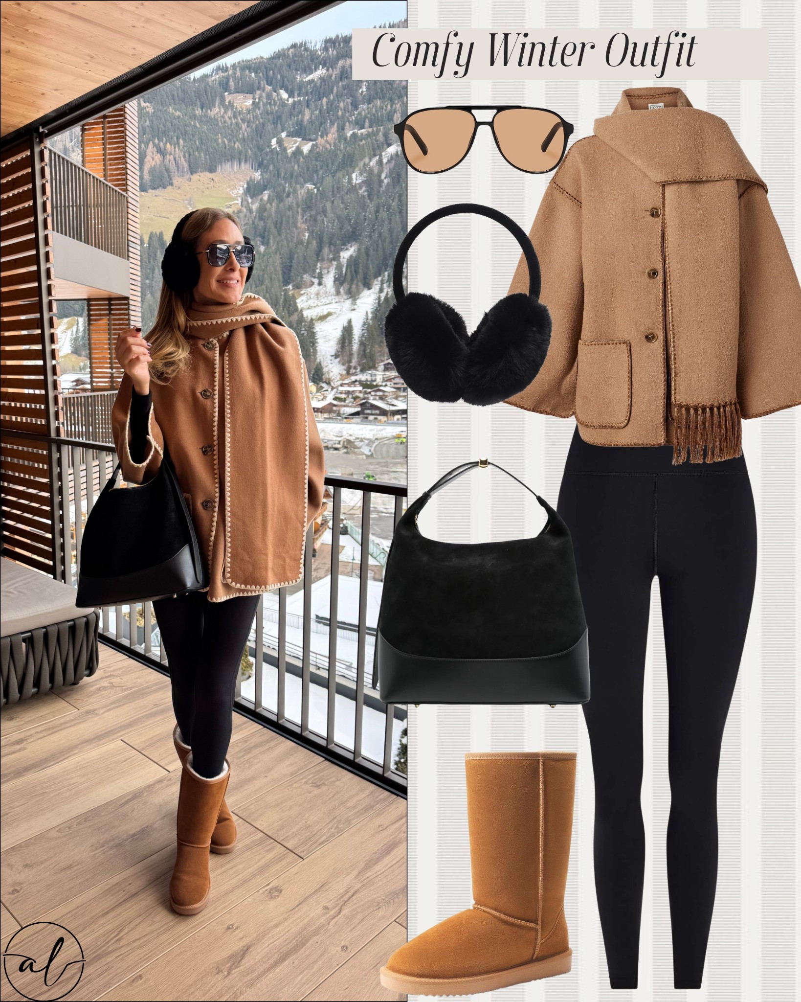 Comfy winter outfit idea - scarf coat, leggings, thermal base, ear puffs, bag, and boots 

#LTKootd #LTKU #LTKSeasonal