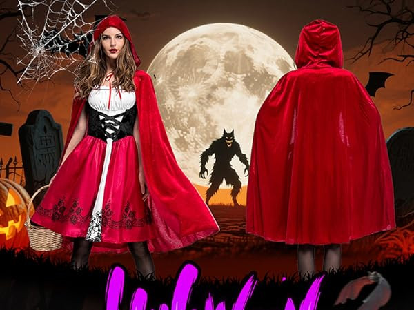 Cuteshower Women Little Red Riding Hood Costume Halloween Hood Cape Party Dress | Amazon (US)