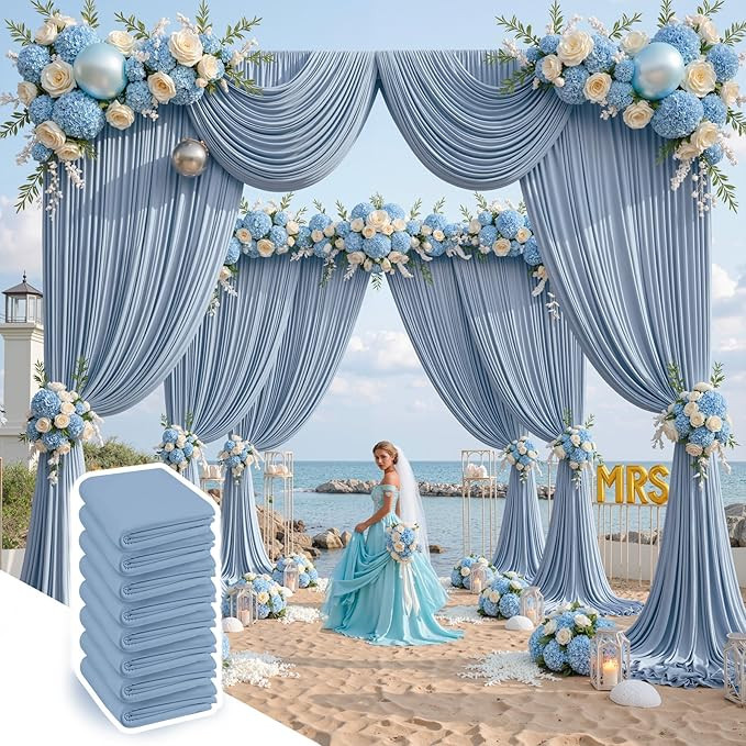 40 ft x 10 ft Wrinkle Free Dusty Blue Backdrop Curtain for Parties, 8 Panels 10ft Polyester Dusty... | Amazon (US)
