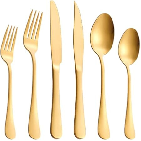 Berglander Flatware Set 40 Piece, Stainless Steel With Titanium Gold Plated, Golden Color Flatware S | Amazon (US)