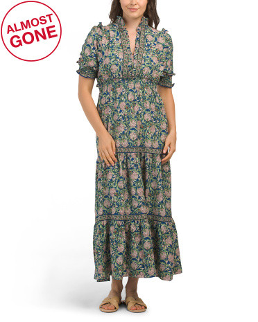 Short Sleeve Maxi V Neck Detail Dress | TJ Maxx