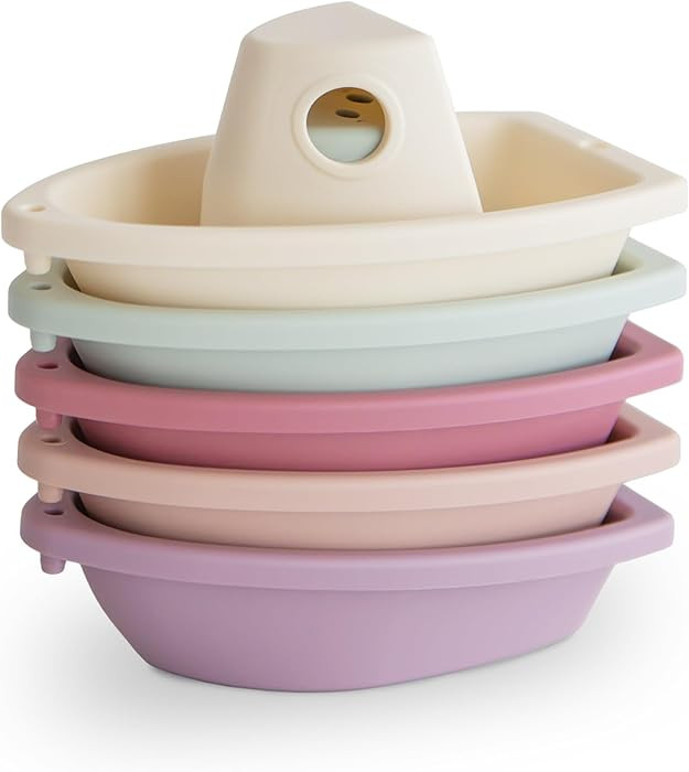 mushie Stackable Bath Boats Toy (Petal) | Floating Bathtub Toys for Baby & Toddler, Set of 5 | Ma... | Amazon (US)