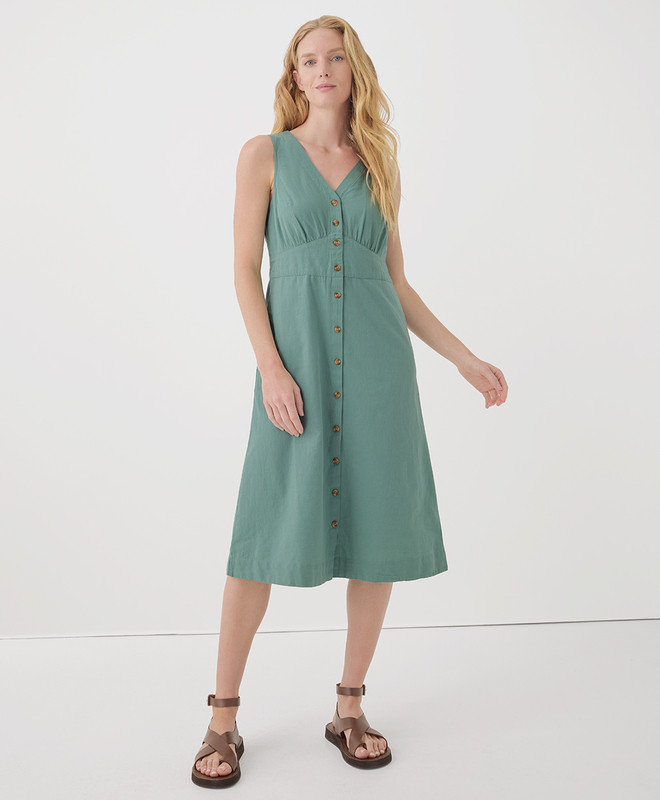 Women’s Canopy Linen Blend Button-front Dress made with Organic Cotton | Pact | Pact Apparel