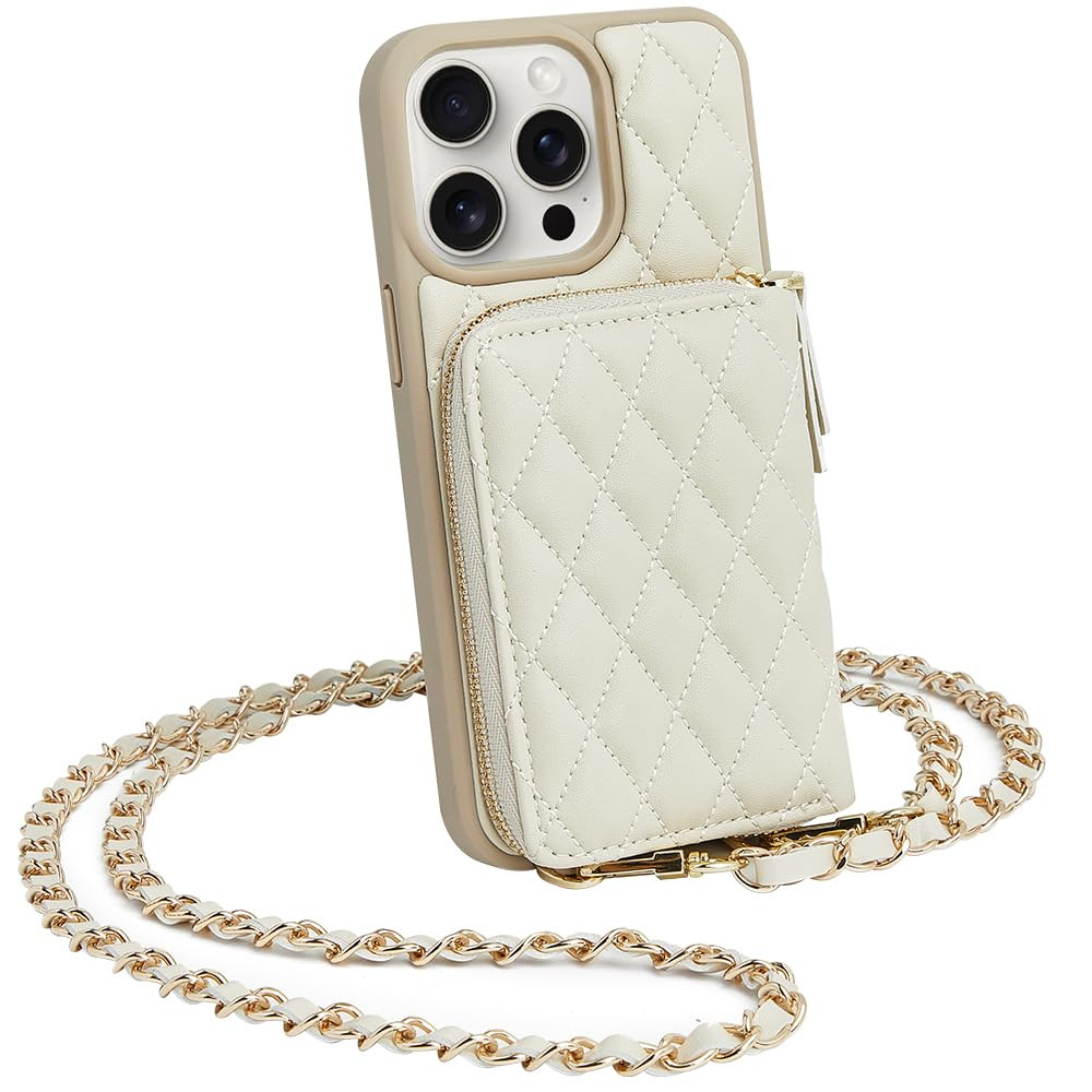 LAMEEKU Crossbody Phone Case for iPhone 15 Pro Max, Zipper Card Holder, RFID Blocking Chain Strap... | Amazon (US)