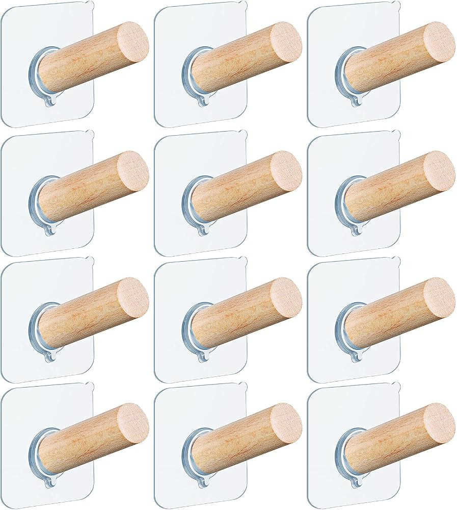 Jetec 12 Pcs Adhesive Hat Hooks for Wall Clothes Bag Hanger Coat Rack Wooden Coat Hooks Cowboy Ha... | Amazon (US)