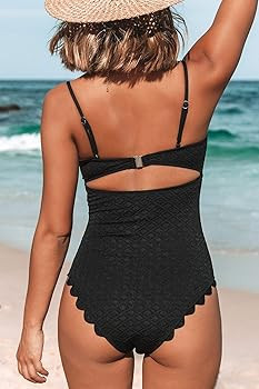 CUPSHE Women's One Piece Swimsuit Sexy Black Cutout Scallop Trim Bathing Suit | Amazon (US)