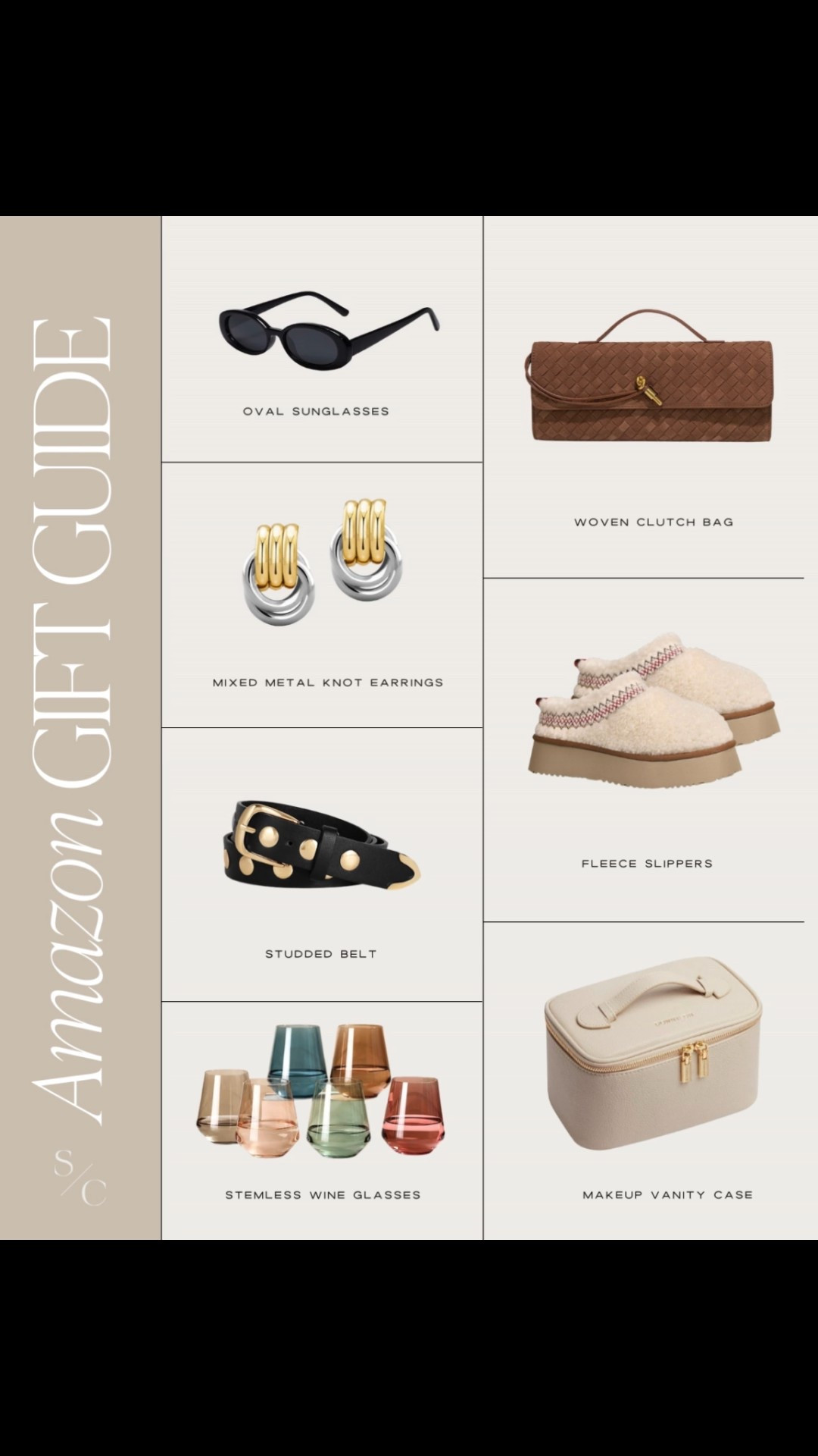 Amazon Gift Guide 🎁 Gifts for her, Amazon gifts, stocking stuffers, trendy earrings, sunglasses, platform slippers, studded belt, makeup pouch, woven clutchh

#LTKGiftGuide #LTKHoliday
