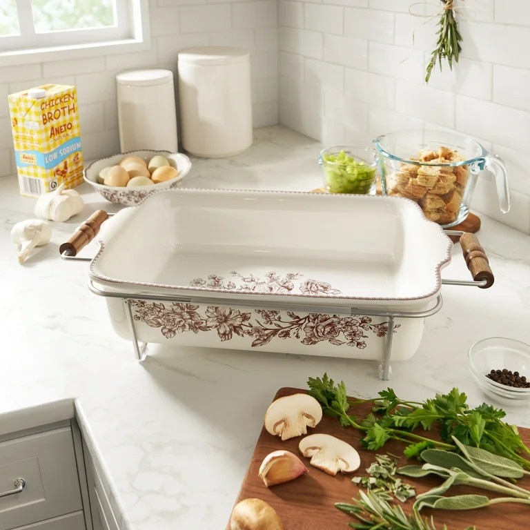 The Pioneer Woman Agatha Stoneware Baker with Stand, Brown | Walmart (US)