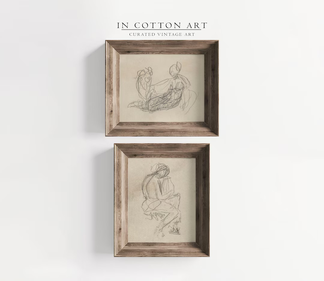 Vintage Figure Sketch SET / Antique Abstract Neutral Drawing PRINTABLE / Digital Downloadable Art... | Etsy (US)