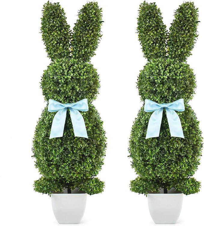 HOYECHI Set of 2 Bunny Topiary Outdoor - 3FT Tall UV-Resistant Artificial Boxwood Bunny Topiary T... | Amazon (US)