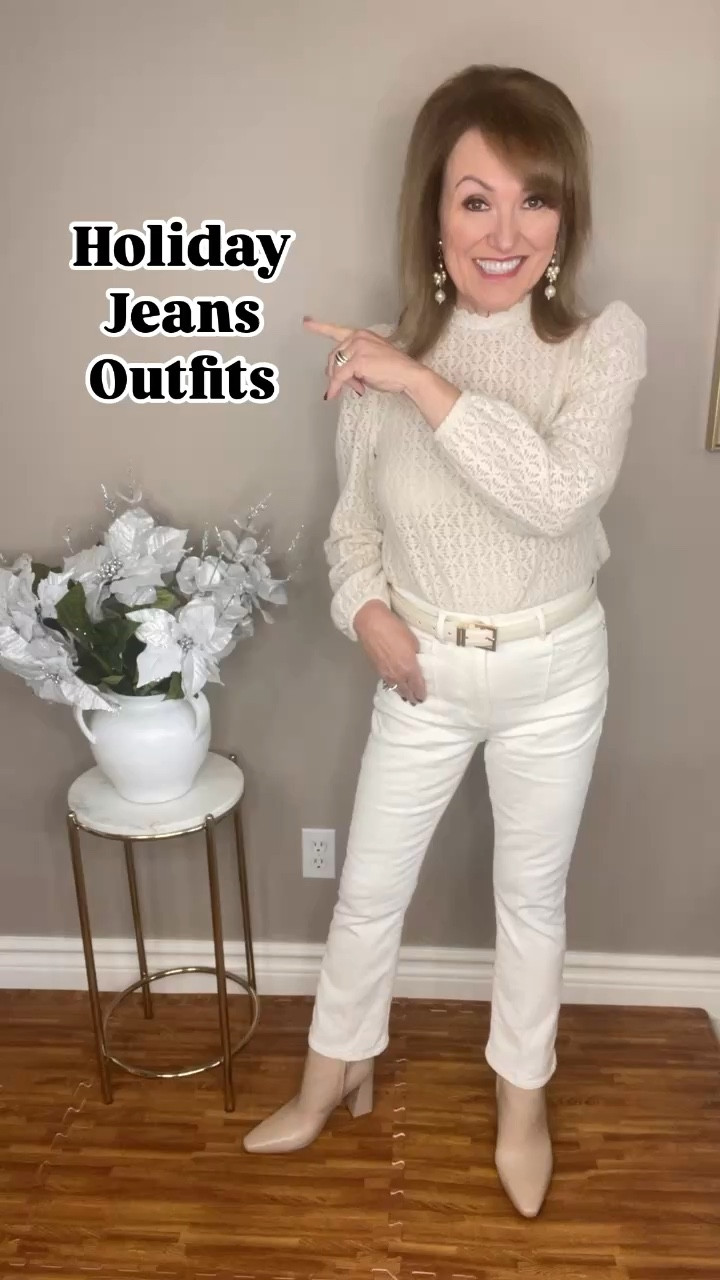 I love talking about sequins, velvet and all things holiday this time of year…but what about  simple holiday jeans outfits?  I’ve got several for you, especially if you’re over 50!

Like probably many of you, my family dresses pretty casually for the holidays - we all just want to be comfortable.  But you CAN be comfortable and festive as well.  (No Spanx needed here!).  I’m sharing looks with multiple styles of jeans - from colored jeans like ivory and black, to classic denim and to even pearl embellished jeans.  You can make all of them festive with just the right tops.


#LTKStyleTip #LTKHoliday #LTKSeasonal