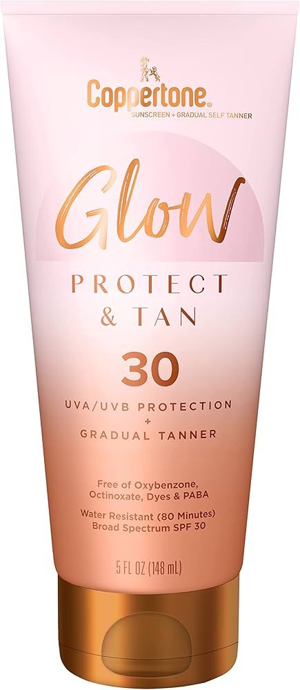 Coppertone Glow Protect and Tan Sunscreen Lotion with Gradual Self Tanner, Water Resistant, Broad... | Amazon (US)