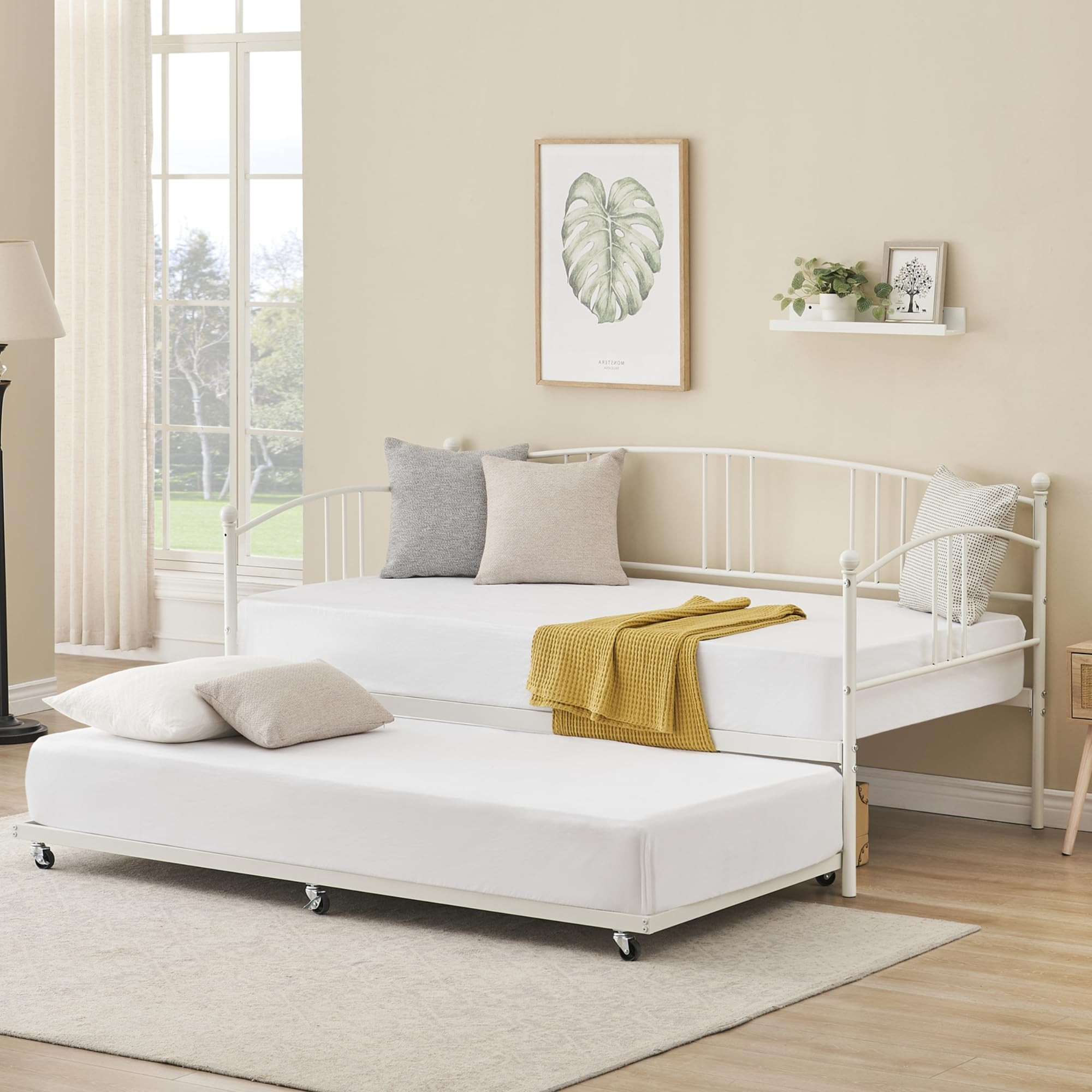 IDEALHOUSE Twin Daybed with Trundle, Metal Twin Size Daybed with Pullout Trundle 6 Casters, Steel... | Amazon (US)