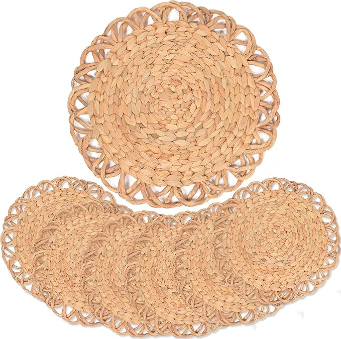Round Woven Placemats Set of 6, Water Hyacinth Round Placemats, Plate Chargers for Dinner Plates,... | Amazon (US)