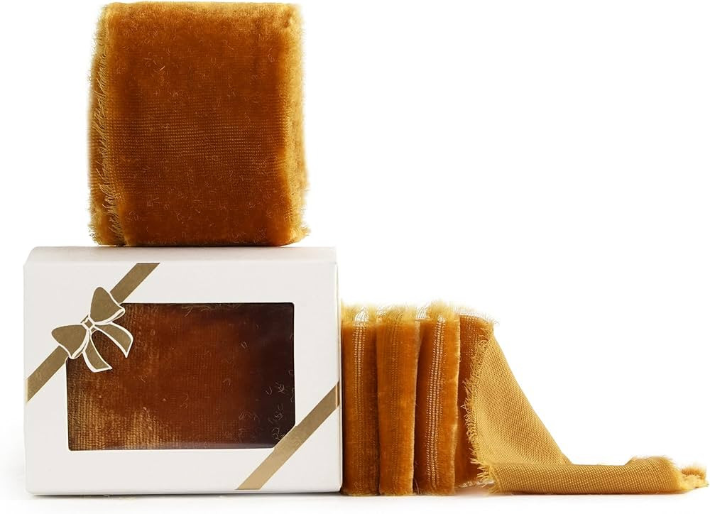 Amazon.com: HUIHUANG Burnt Orange Velvet Ribbon 2 inch Handmade Frayed Silk Velvet Ribbon for Flo... | Amazon (US)