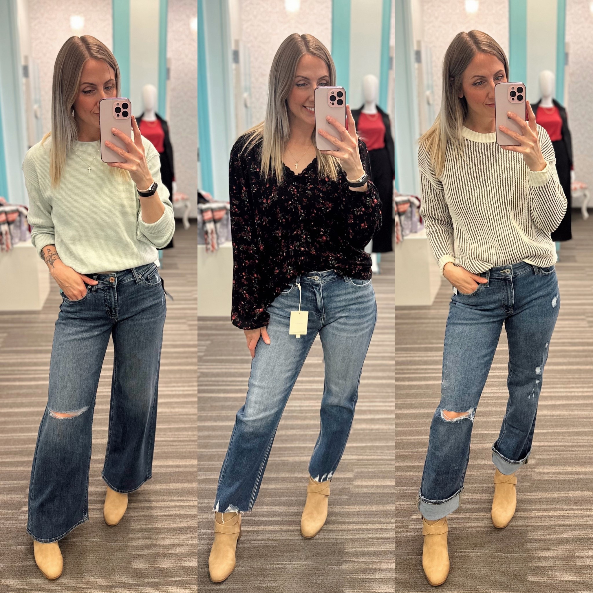 Wearing size 27 in silvers (could do 26), size 4 Edgely, size 27 KanCans (could do 26), XSmall green sweater, small blouse and small striped sweater. 

#LTKootd #LTKFindsUnder100 #LTKSaleAlert