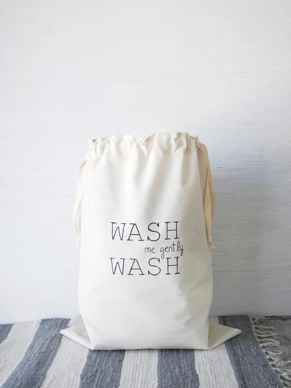 Large natural canvas laundry bag WASH. Cloth storage. Personalized fabric bag. Dorm hamper. Drawstri | Etsy (US)