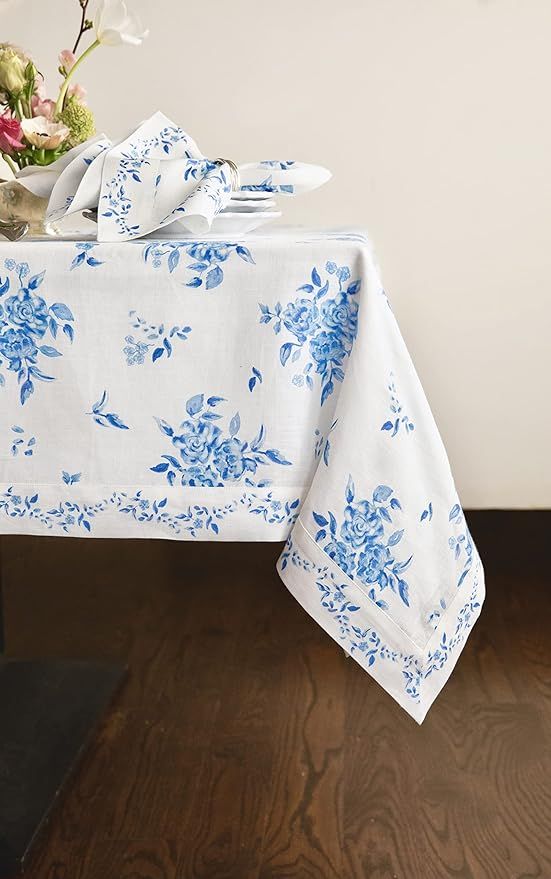 Solino Home Printed Linen Tablecloth – Jolie Fleur 60 x 108 Inch, 100% Pure Linen Natural Fabri... | Amazon (US)