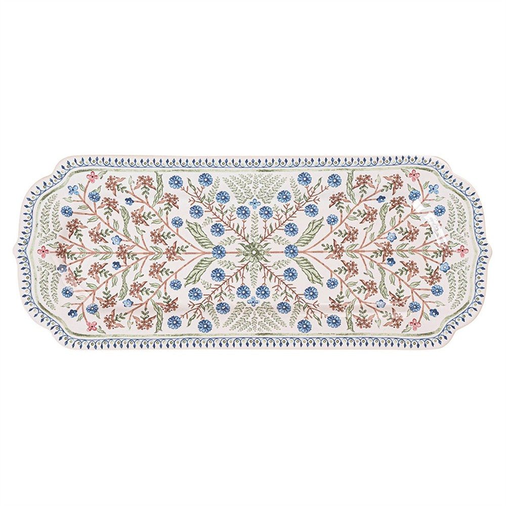 Juliska Villa Seville French Country Chambray Floral Ceramic Hostess Tray | Kathy Kuo Home