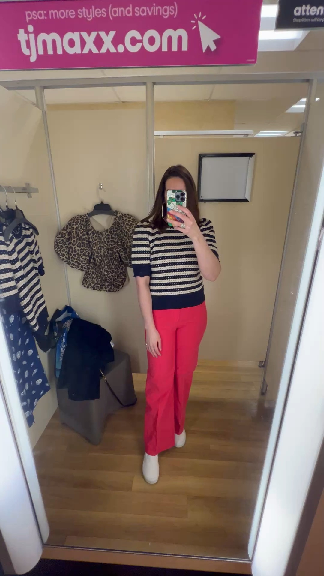 Knit striped sweater (xs). Red wide leg pants (4). White slip on sneakers (8.5). #sweater #knitsweater #stripedsweater #pants #widelegpants #springoutfit #sneakers #whitesneakers #sliponsneakers 
spring outfits 2026 
work outfits 
@tjmaxx @DSW @jcrew 

#LTKootd #LTKSeasonal