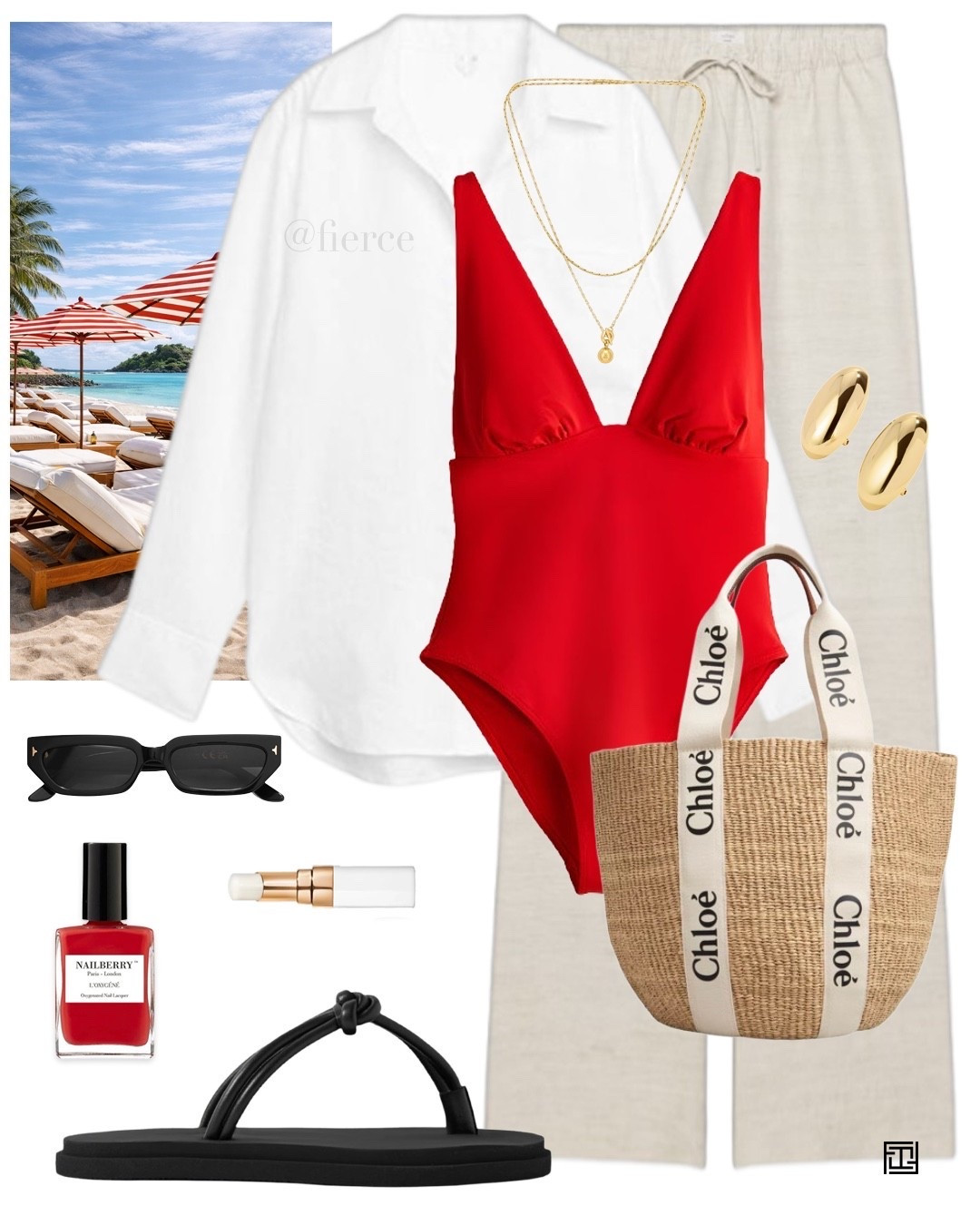 Resort wear beach holiday winter sun red swimsuit raffia tote bag pinned trousers white shirt 

#LTKeurope #LTKuk #LTKswimwear