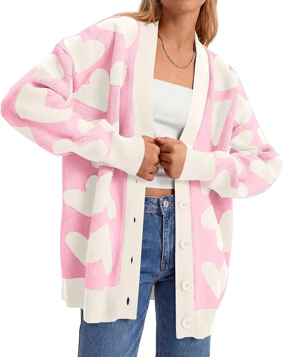 Saodimallsu Womens Heart Cardigan Sweaters Cute Valentines Oversized V Neck Button Up Winter Swea... | Amazon (US)