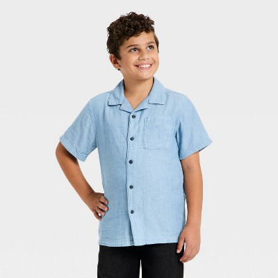 Boys' Short Sleeve Woven Button-Down Shirt - Cat & Jack™ Blue XXL | Target