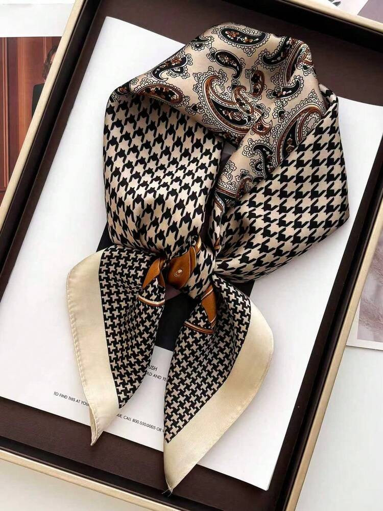 1pc 27.6"X27.6" Square Satin Scarf, Women's Printed Headscarf, Can Be Used As Headband, Hair Tie,... | SHEIN