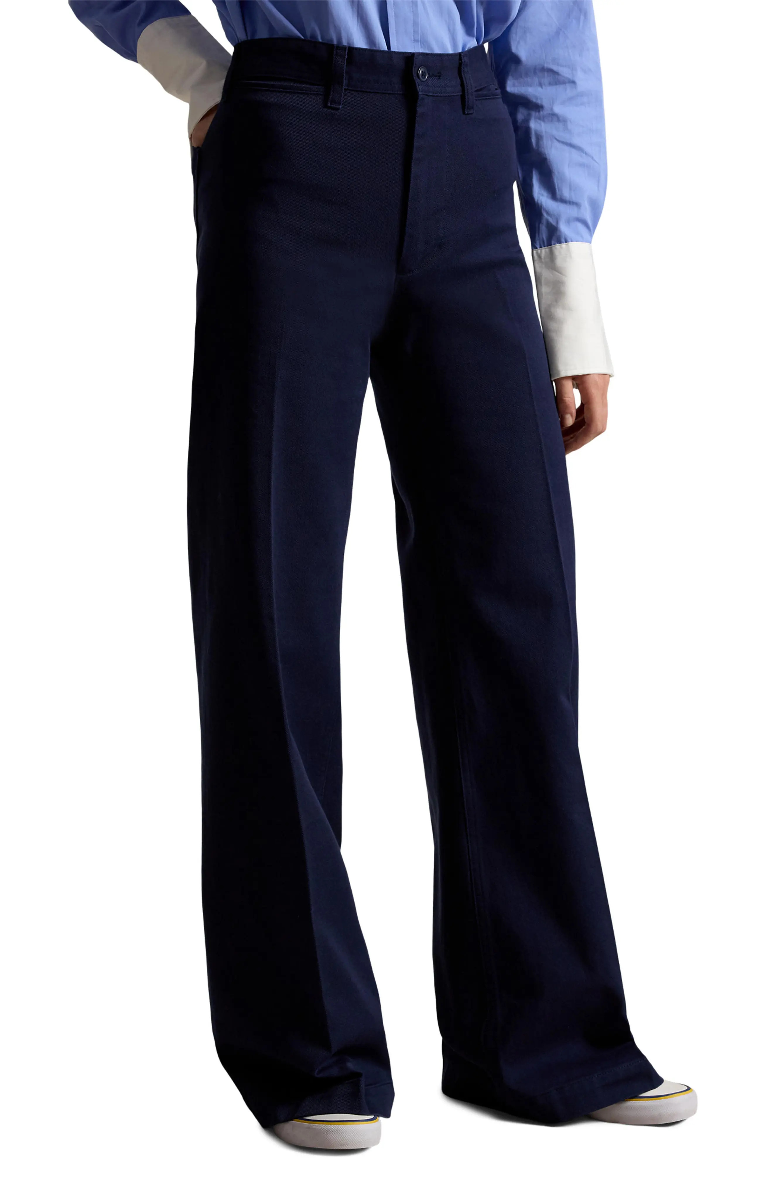 Polo Ralph Lauren High Waist Wide Leg Stretch Cotton Twill Pants (Women) | Nordstrom | Nordstrom