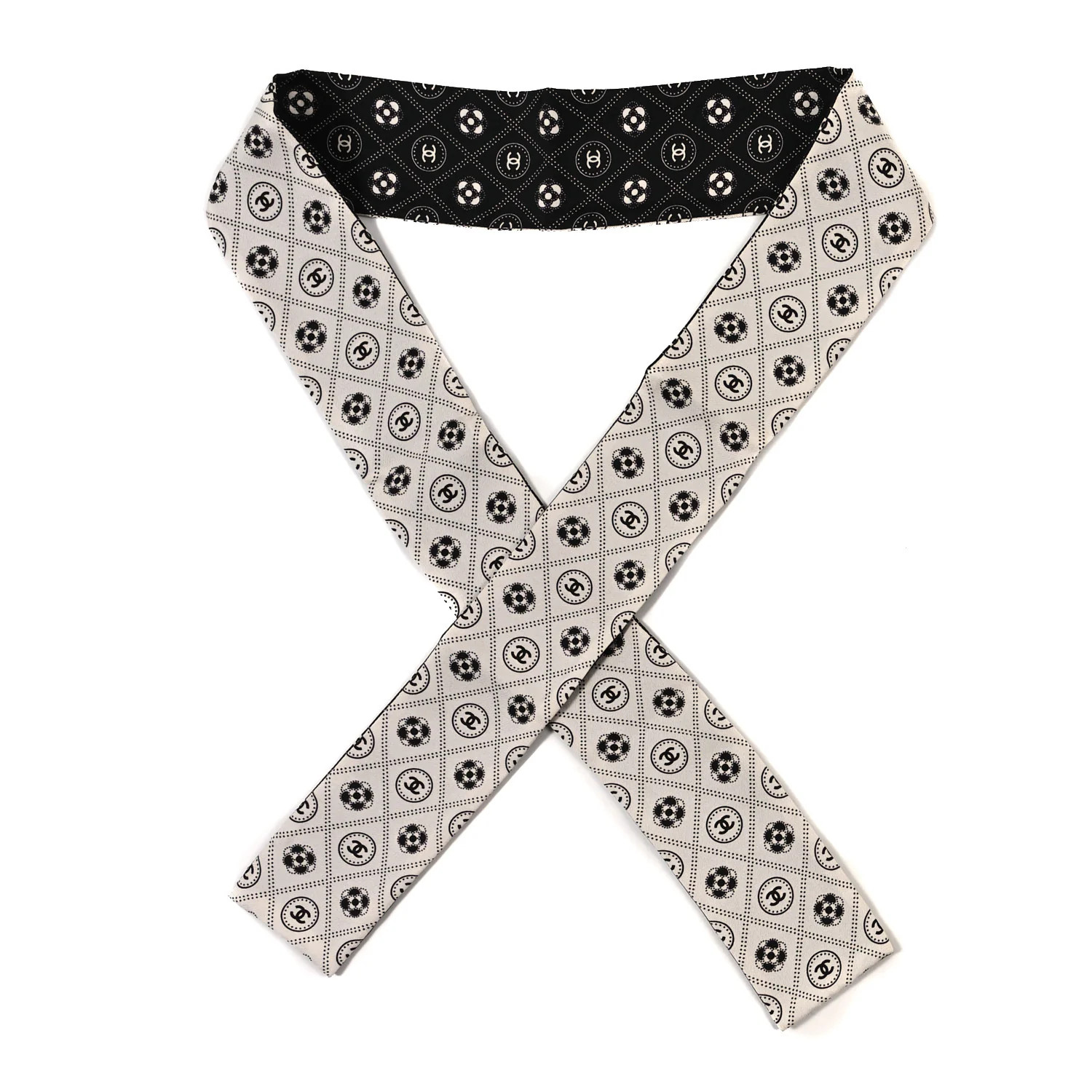 Chanel Silk CC Polka Dot Slim Bandeau Scarf Black Ecru 1741500 | FASHIONPHILE (US)
