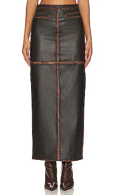 L'Academie Bo Faux Leather Maxi Skirt in Brown from Revolve.com | Revolve Clothing (Global)