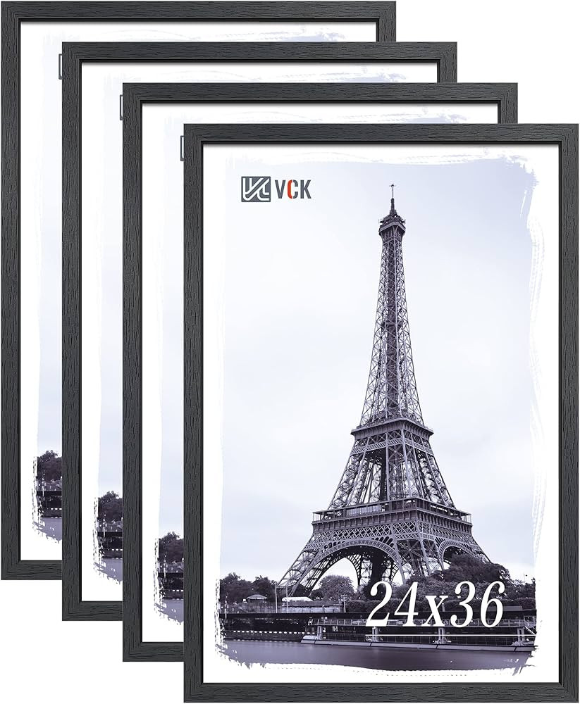 VCK 24x36 Poster Frames Black 4 Pack, Textured Exclusive Solid Wood Picture Frame, Wall Gallery F... | Amazon (US)