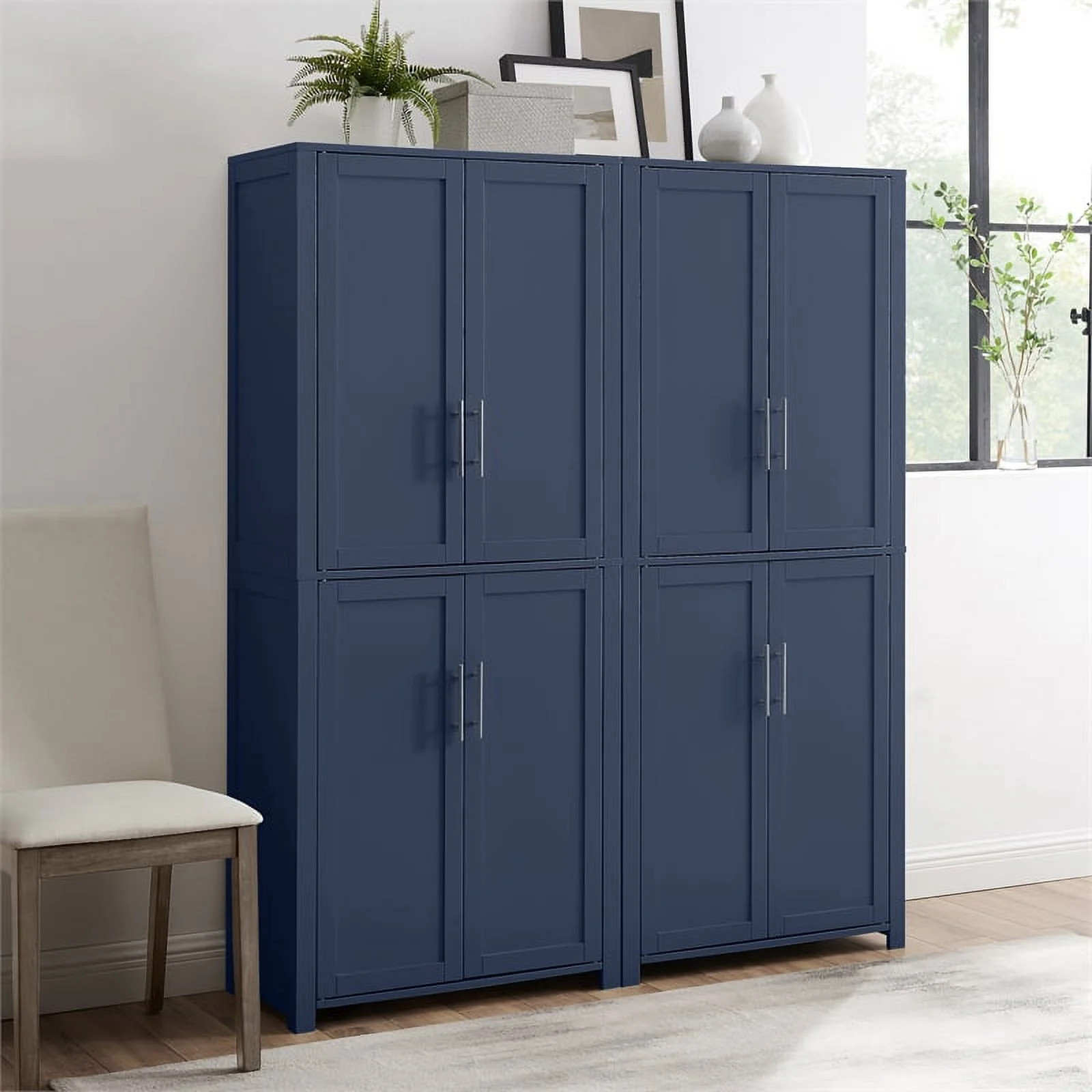 Crosley Furniture Savannah 2pc Traditional Wood Kitchen Storage Pantry in Navy - Walmart.com | Walmart (US)