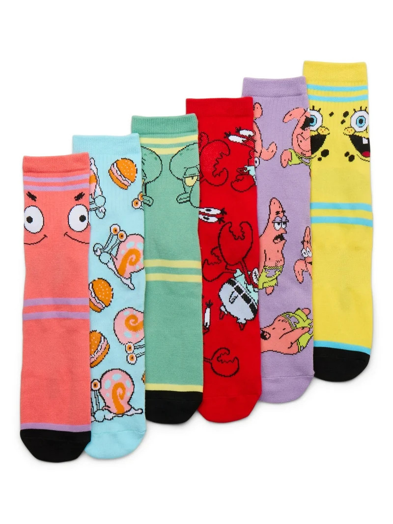 SpongeBob SquarePants Men's Quarter Socks, 6-Pack, Shoe Sizes 8-12 | Walmart (US)