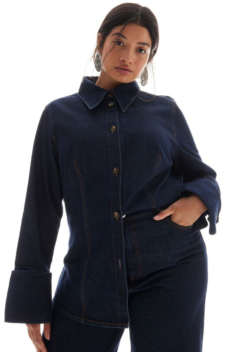 Fitted denim shirt - Dark denim blue - Ladies | H&M US | H&M (US + CA)