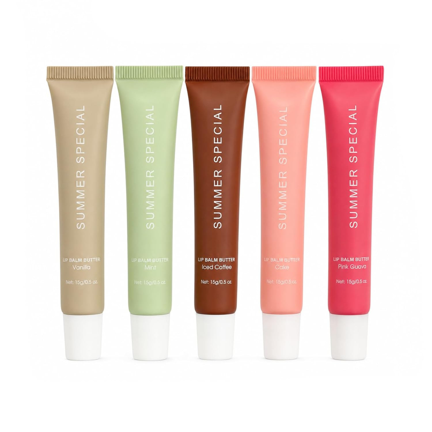 5-Color Summer Special Lip Balm Butter-Shea Butter & Avocado Oil Formula, Lightweight & Non-Sticky, 5 Trending Shades (Vanilla/Mint/Iced Coffee/Cake/Guava), Soften Dry and Lip Care, Gift Box for Teens | Amazon (US)