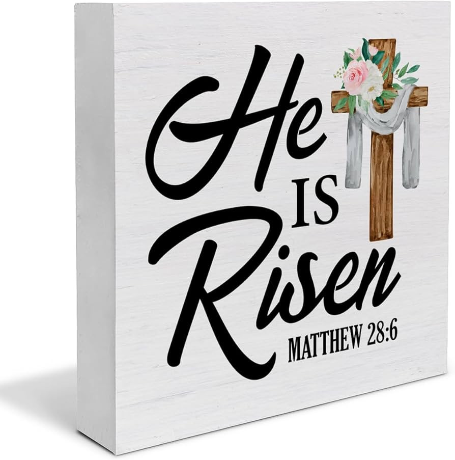 Christian Decor, He is Risen Bible Verse Wood Sign Scripture Easter Decorations Tabletop Shelf De... | Amazon (US)