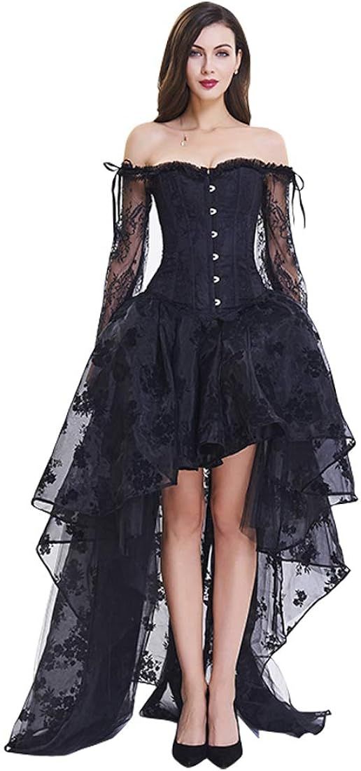 Women's Steampunk Victorian Off Shoulder Corset Top With High Low Skirt | Amazon (US)