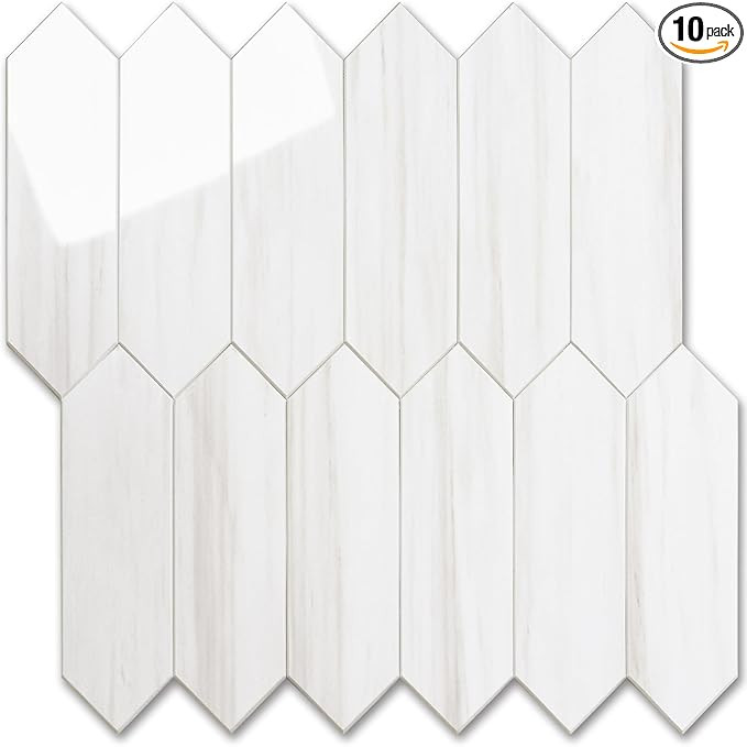 Vamos Tile Glossy Dolomite White Backsplash Tile Peel and Stick, 12.8 x 12.8 Inch 10 Sheets Long ... | Amazon (US)