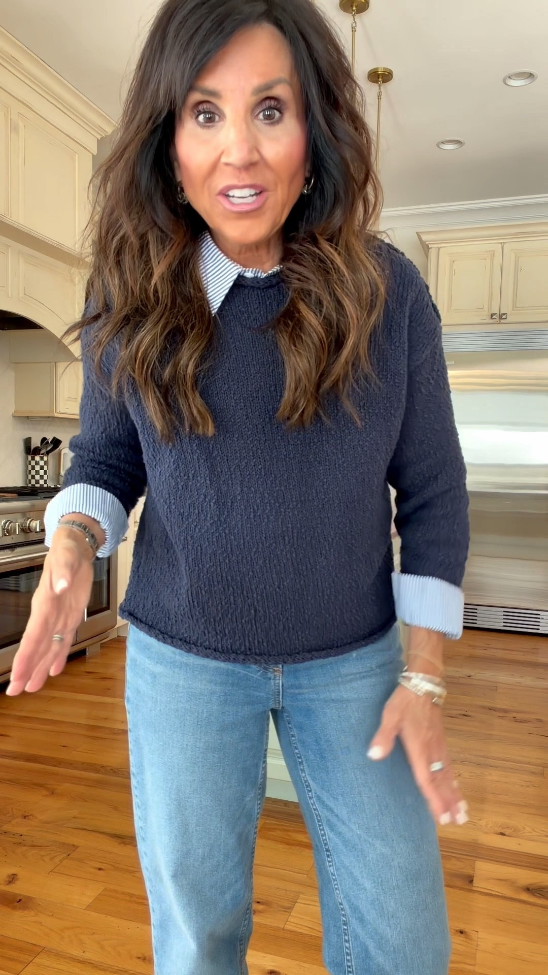 What I’m Wearing 
Sweater - small
Button Down - small
Denim - 4 

#LTKSeasonal #LTKOver40