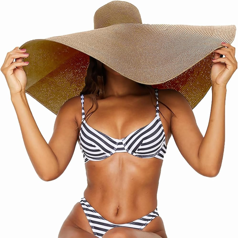 Oversized Beach Straw Hats for Women Extra Large Wide Brim Beach Hat Foldable Roll up Floppy Sun ... | Amazon (US)