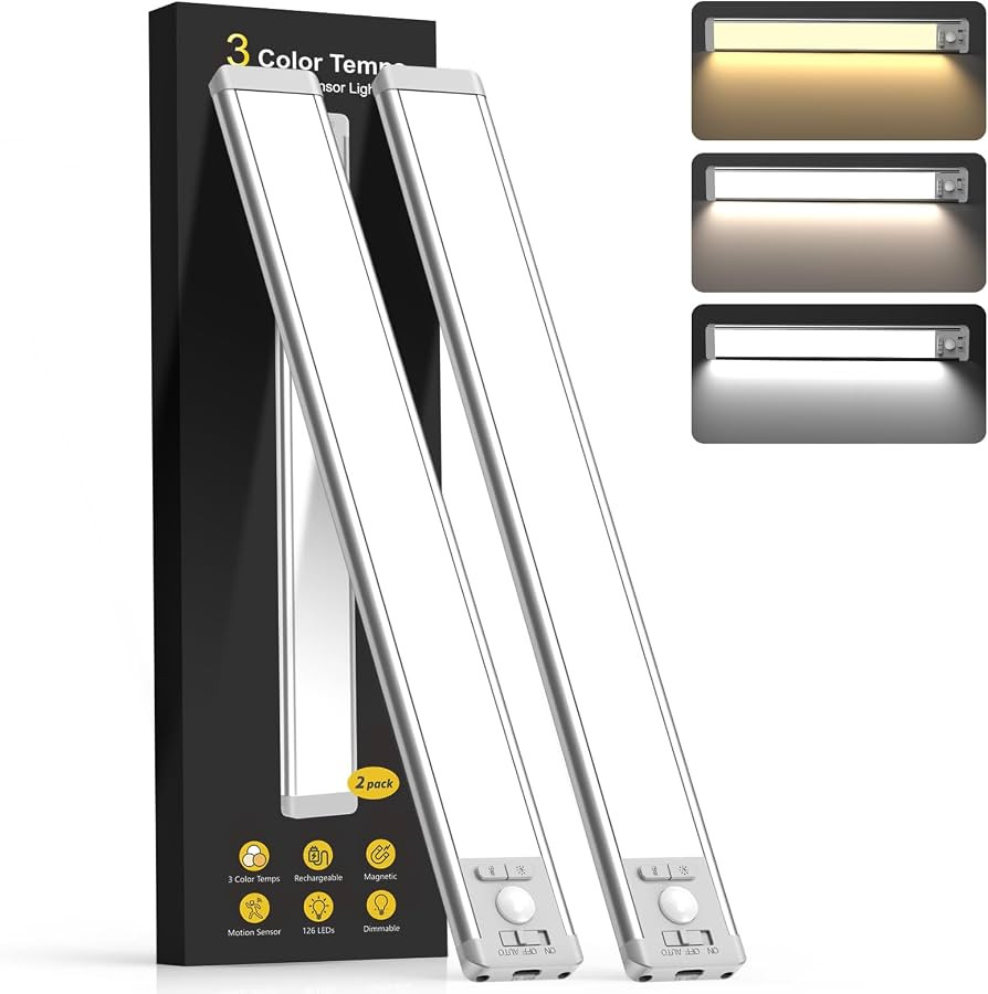 14.7inch Under Cabinet Lighting with 3 Color Temps, 2 Pack Rechargeable Motion Sensor Light Indoo... | Amazon (US)