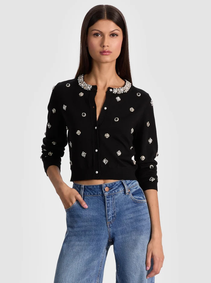 DOLLIE EMBELLISHED CARDIGAN | Alice + Olivia