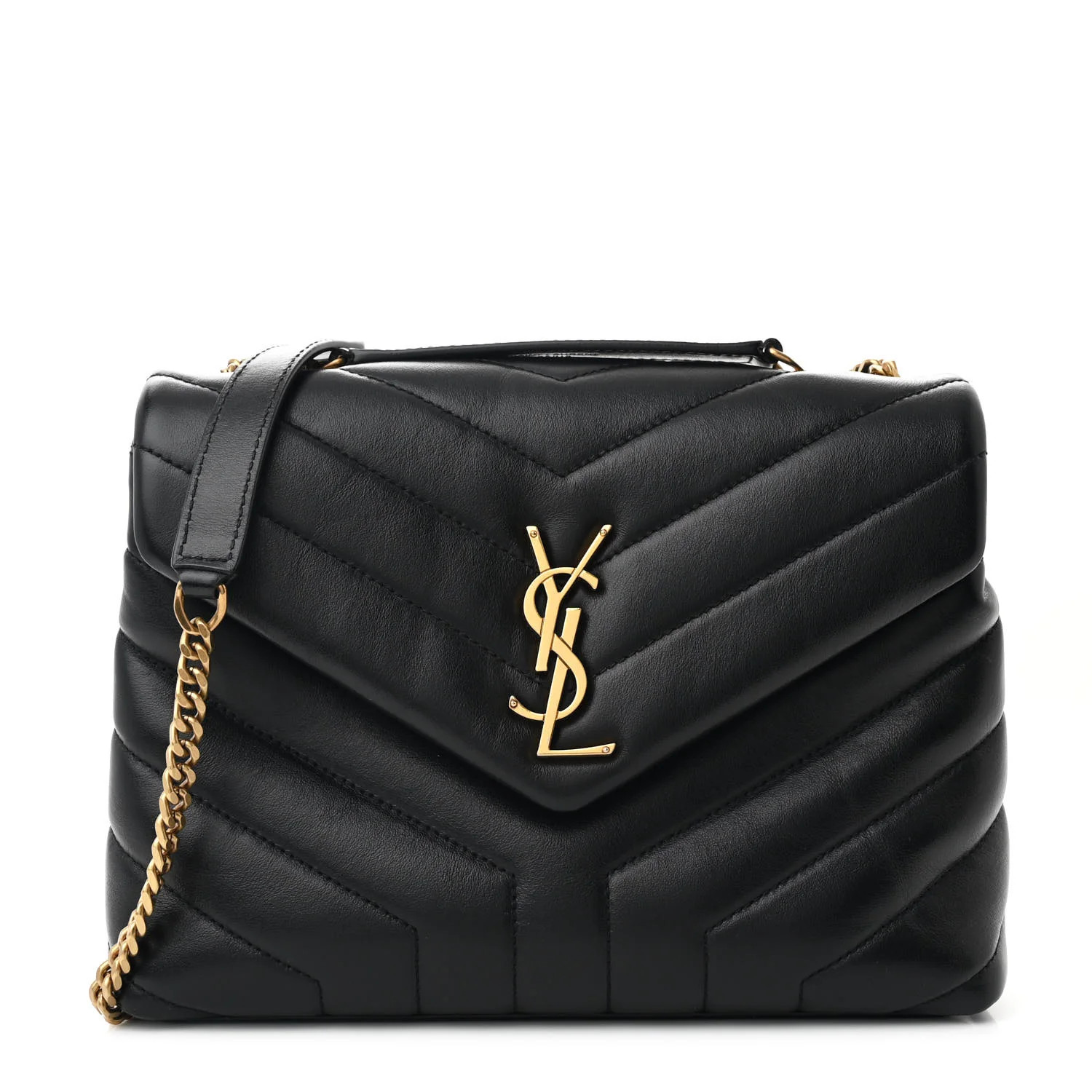 SAINT LAURENT Calfskin Y Quilted Monogram Small Loulou Chain Satchel Black | FASHIONPHILE | FASHIONPHILE (US)