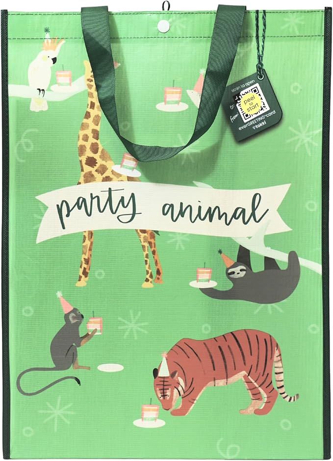 Reusable Gift Bag with Built-In QR Greeting Card | Extra-Large Party Animal Gift Bag with Handles... | Amazon (US)